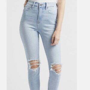 GOOD AMERICAN Good Waist Crop Denim Jeans Distressed GWC075T Light Blue Size 15